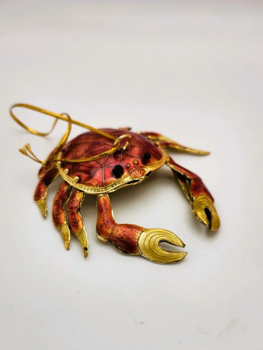Vintage Enamel Metal Lobster Crab Ornaments Cloisonne Style Articulated Pair